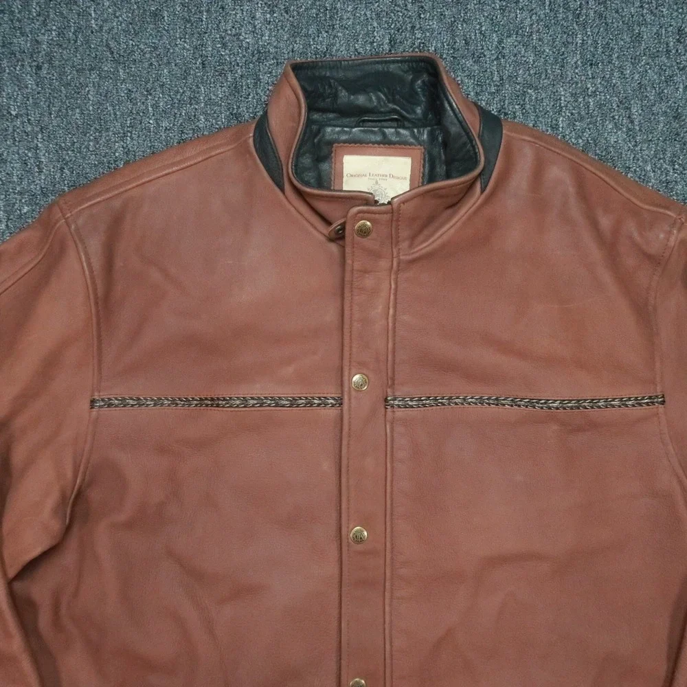 Territory Ahead Jacket Mens Extra Large Brown Leather Quilt Lined Full‎ Zip Snap